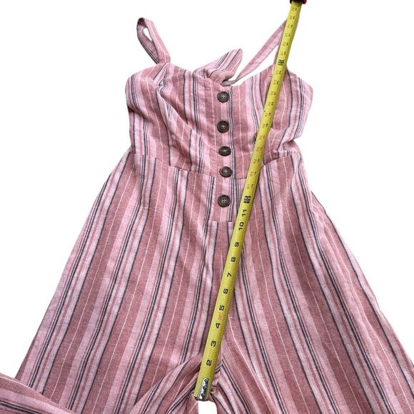 Hem & Thread Womens M 100% Cotton Wide Leg Jumpsuit Rose Pink Stripe Relaxed Fit - Picture 7 of 9